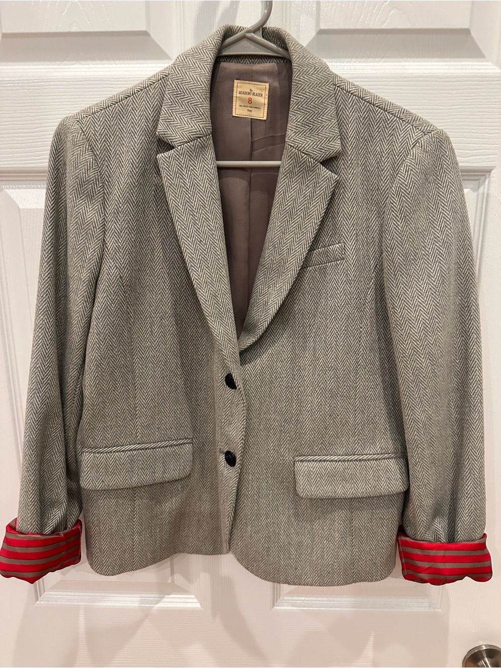 Gap Academy Blazer Womens 8 Gray Taupe Herringbone Wool Blend Jacket